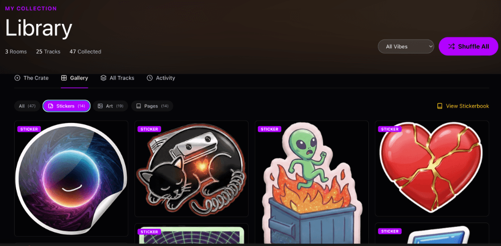 Your collection with stickers, art, and tracks